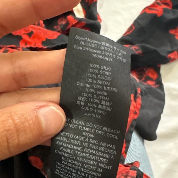 Tory Burch Top Womens 2 Printed Bow Blouse Black Mountain Paisley Silk Elegant - Picture 5 of 8